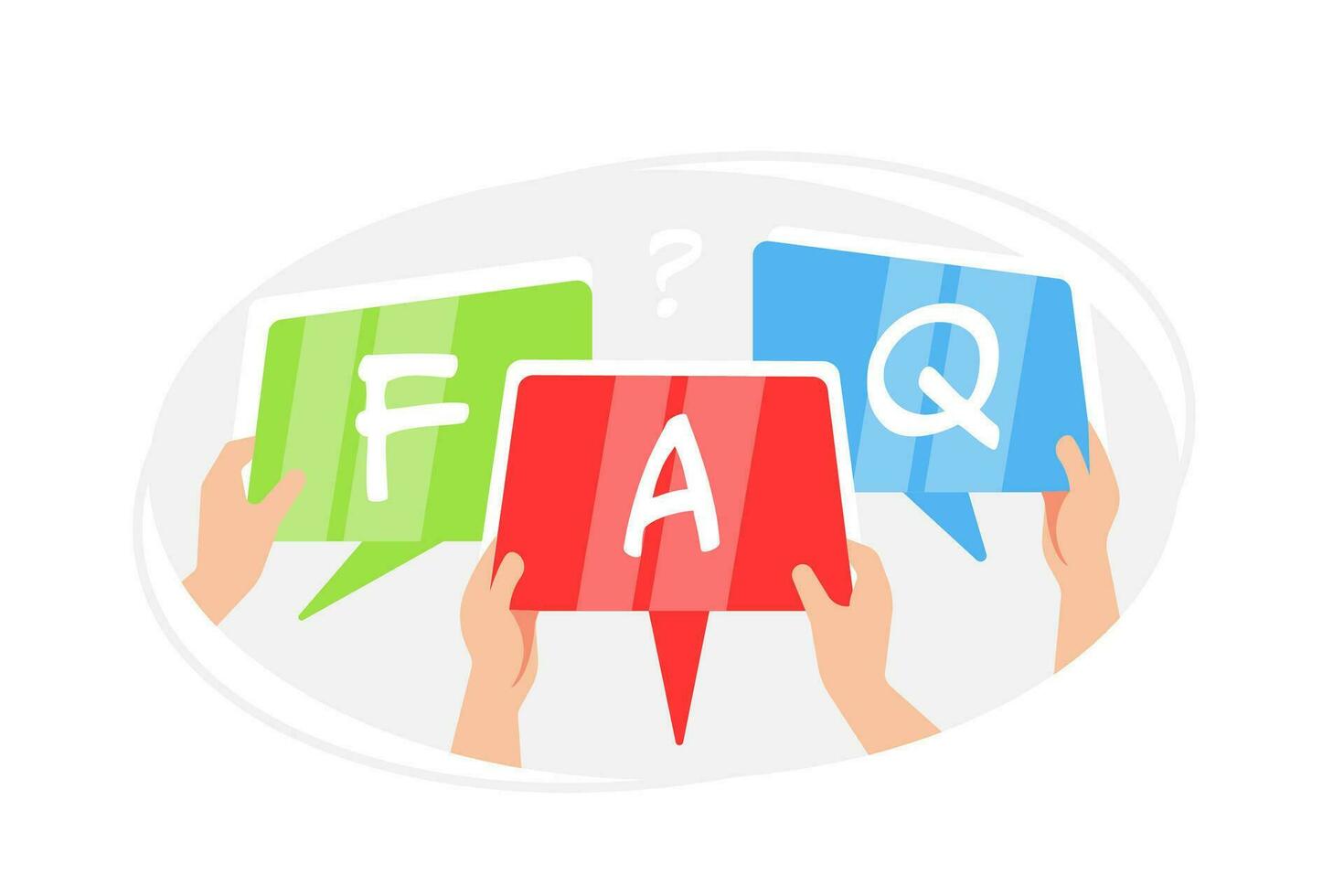 Hands holding FAQ signage, ideal for customer support, information sections, and help resources vector