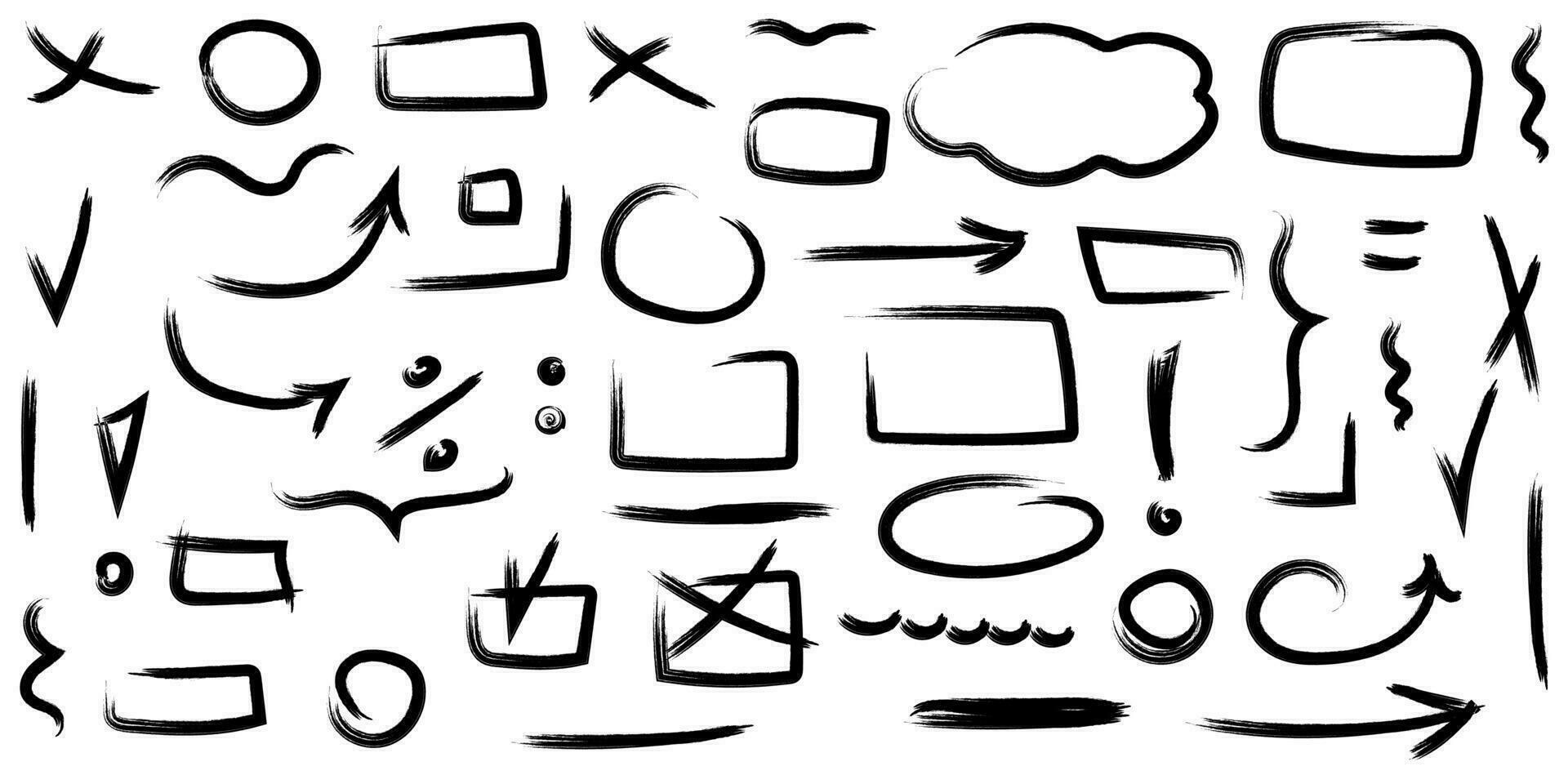 Vector graphic highlight of brush pen.Set of cute doodle underline for notes.Hand drawn abstract collection of highlight, brush and elements.Vector illustration.Vector brush underline for note