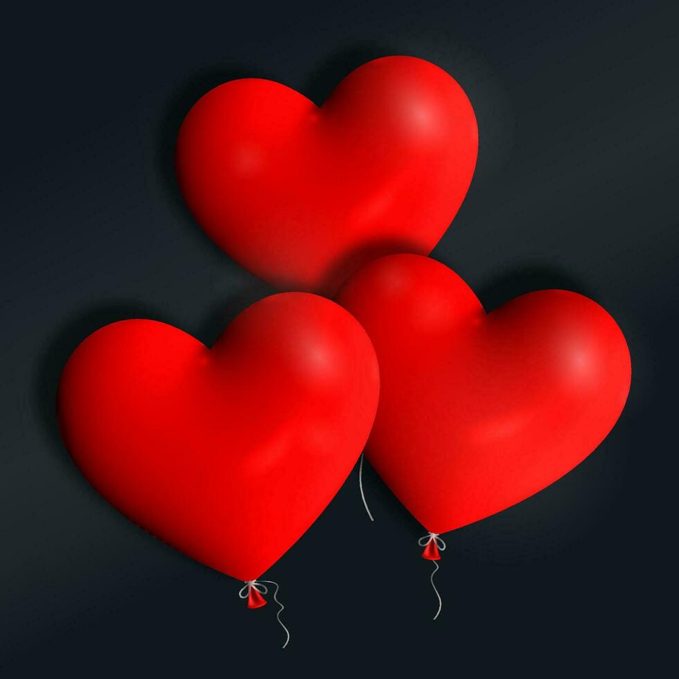 3d red heart balloons. Happy Valentine's Day. Vector modern illustration