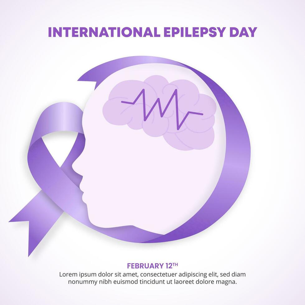 Square International Epilepsy Day background with a purple ribbon and cutting paper face vector