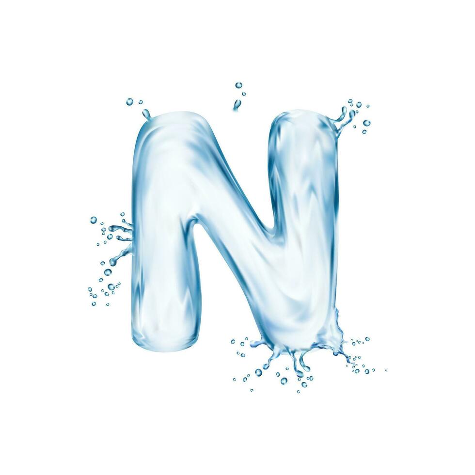 Realistic water font letter N with aquatic depth vector