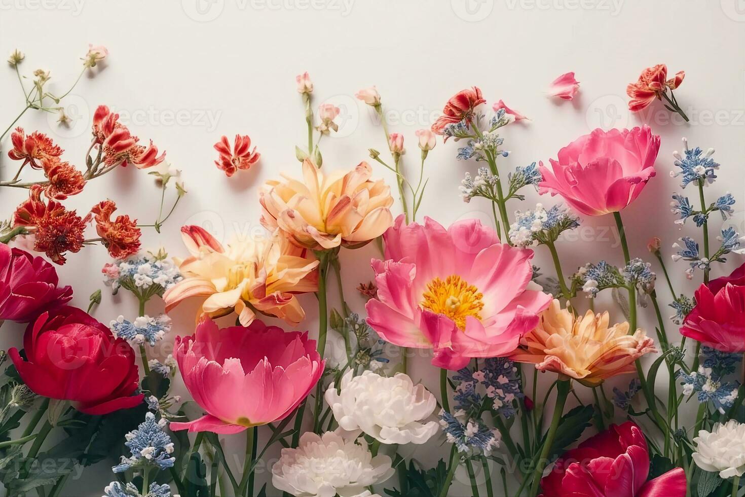 AI generated beautiful spring flowers on white background. generative ai. photo