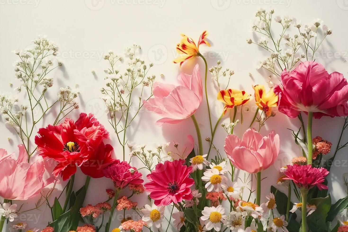 ai generado hermosa primavera flores en blanco antecedentes. generativo ai. foto