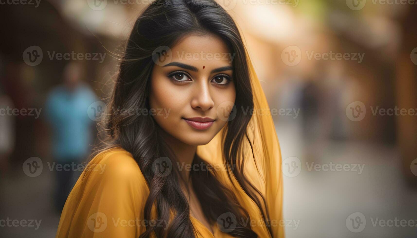 AI generated an indian woman in yellow sari photo