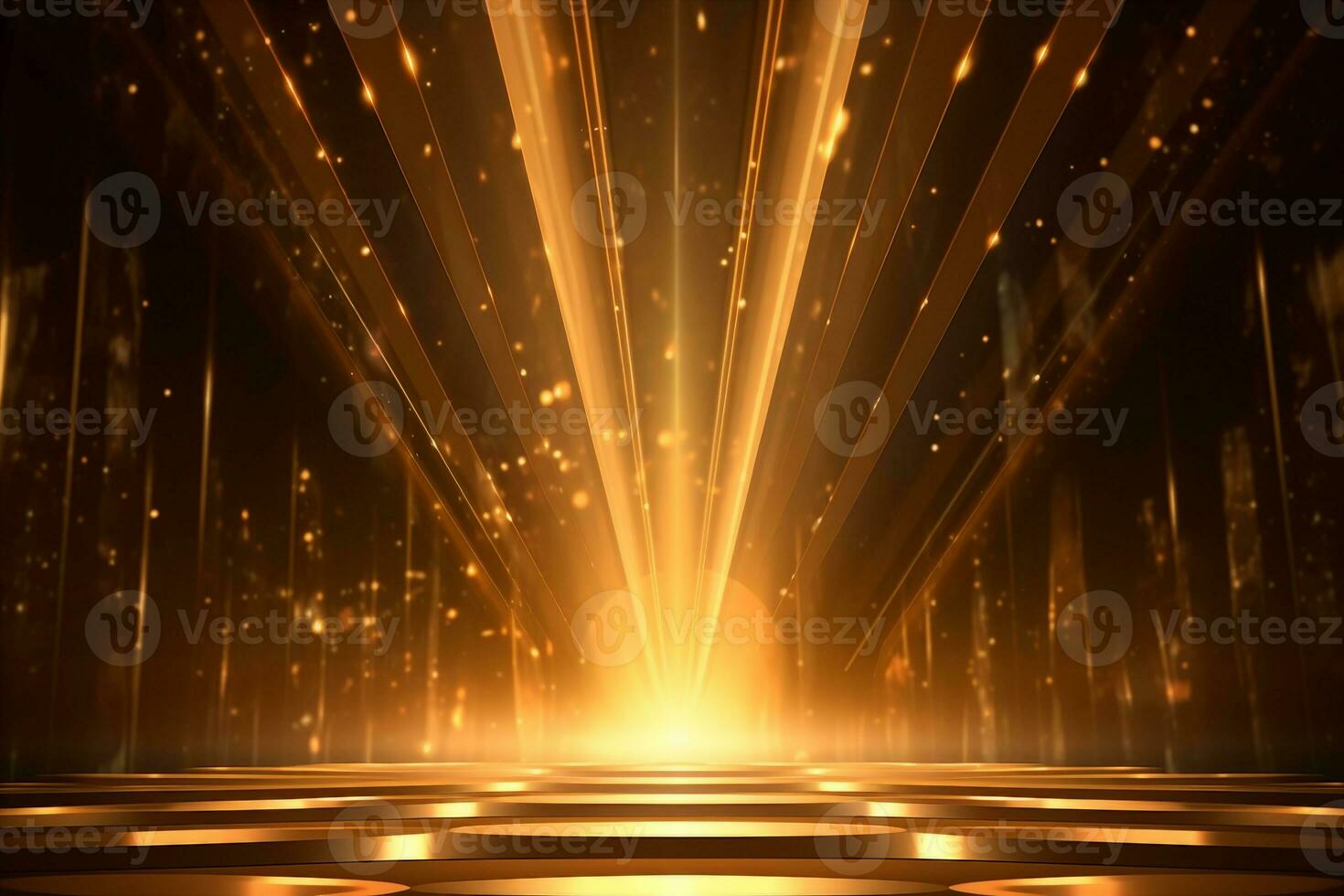 AI generated Golden scene with light rays effect. generative ai. photo