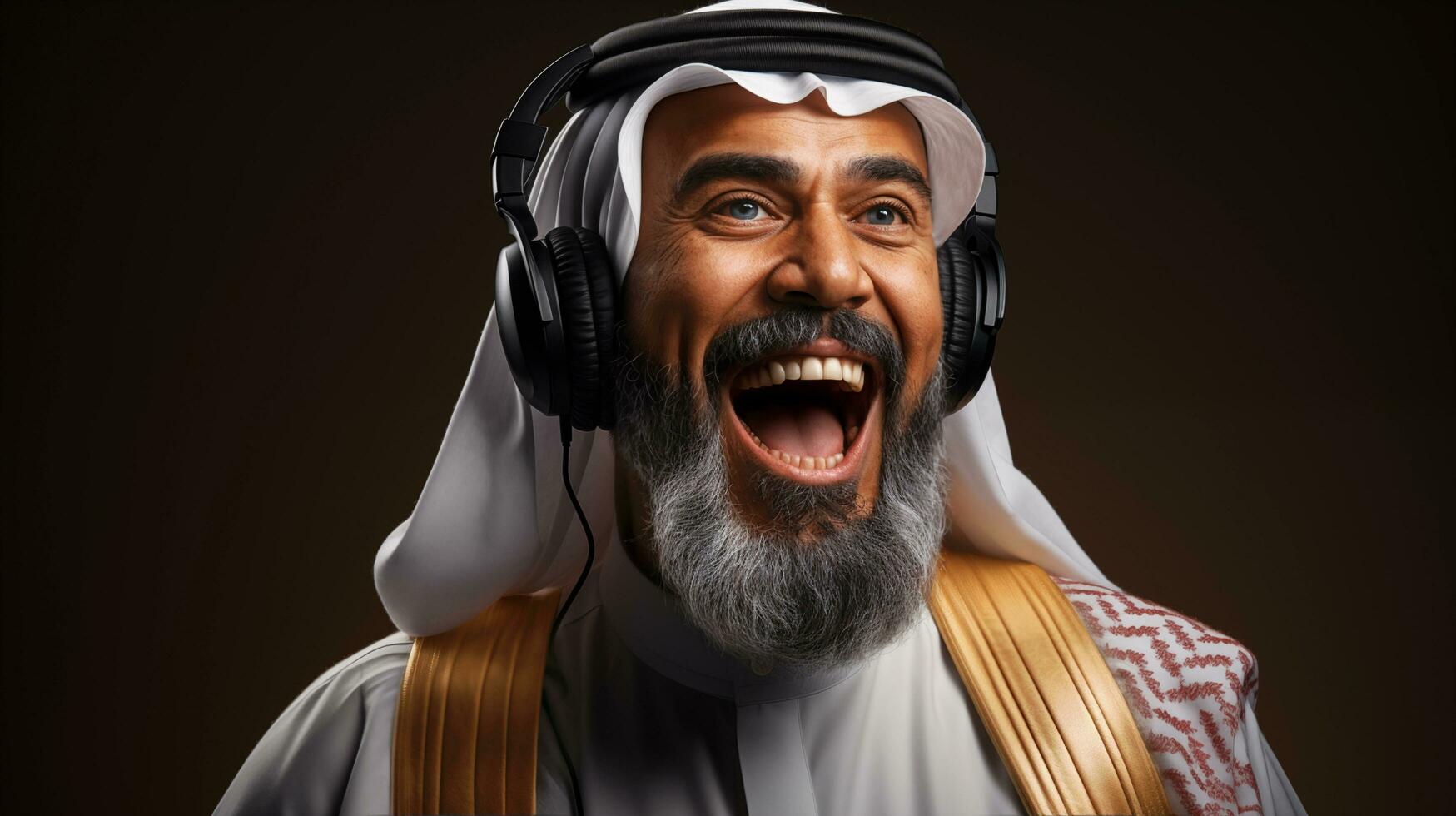 AI generated free photo of an arabic man wearing a headphone looking