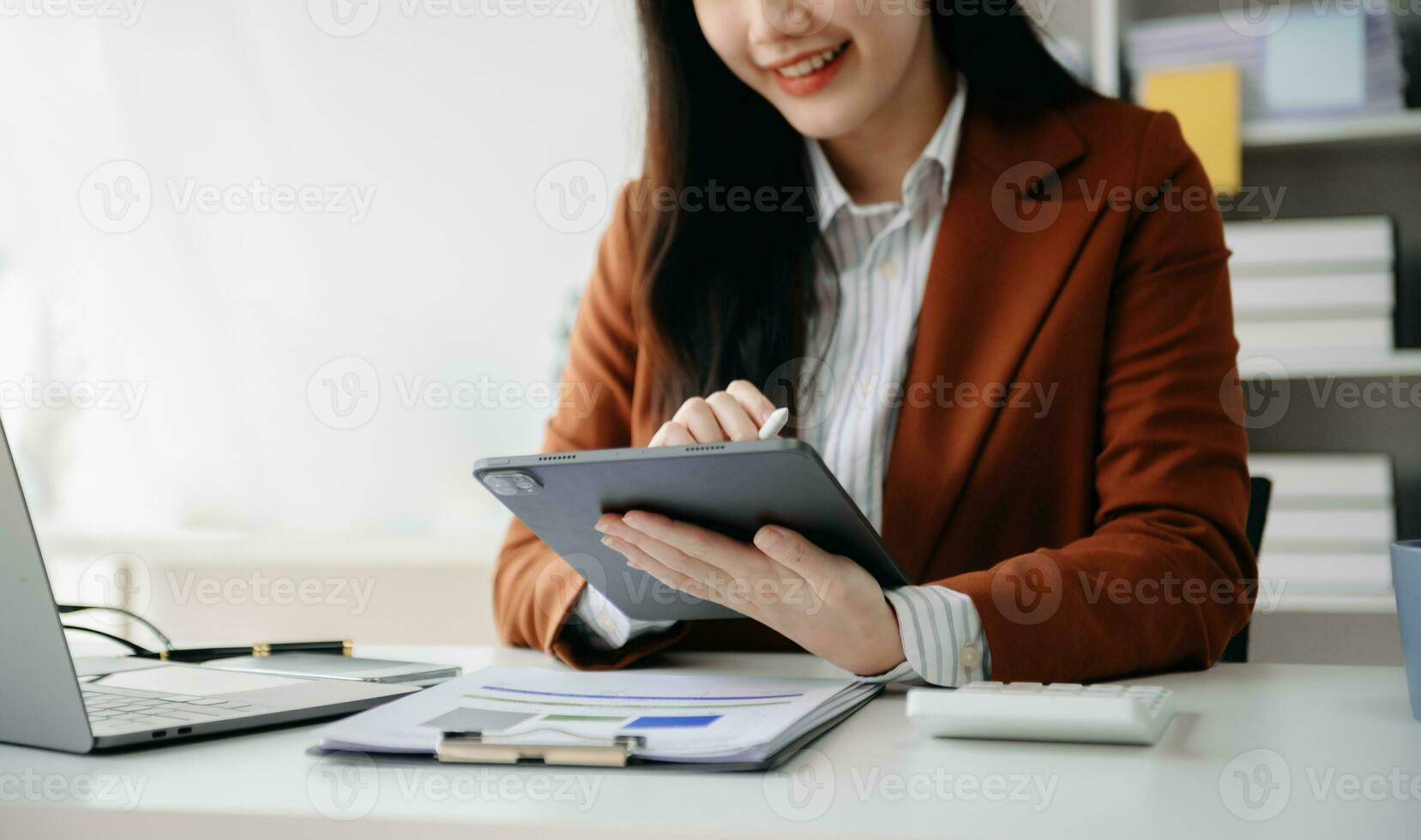 businesswoman hand working with new modern computer using on smartphone and tablet as concept photo