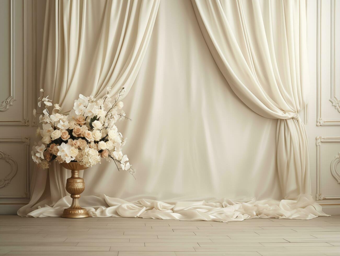 AI generated Luxury wedding ceremony interior wall background and copy space photo