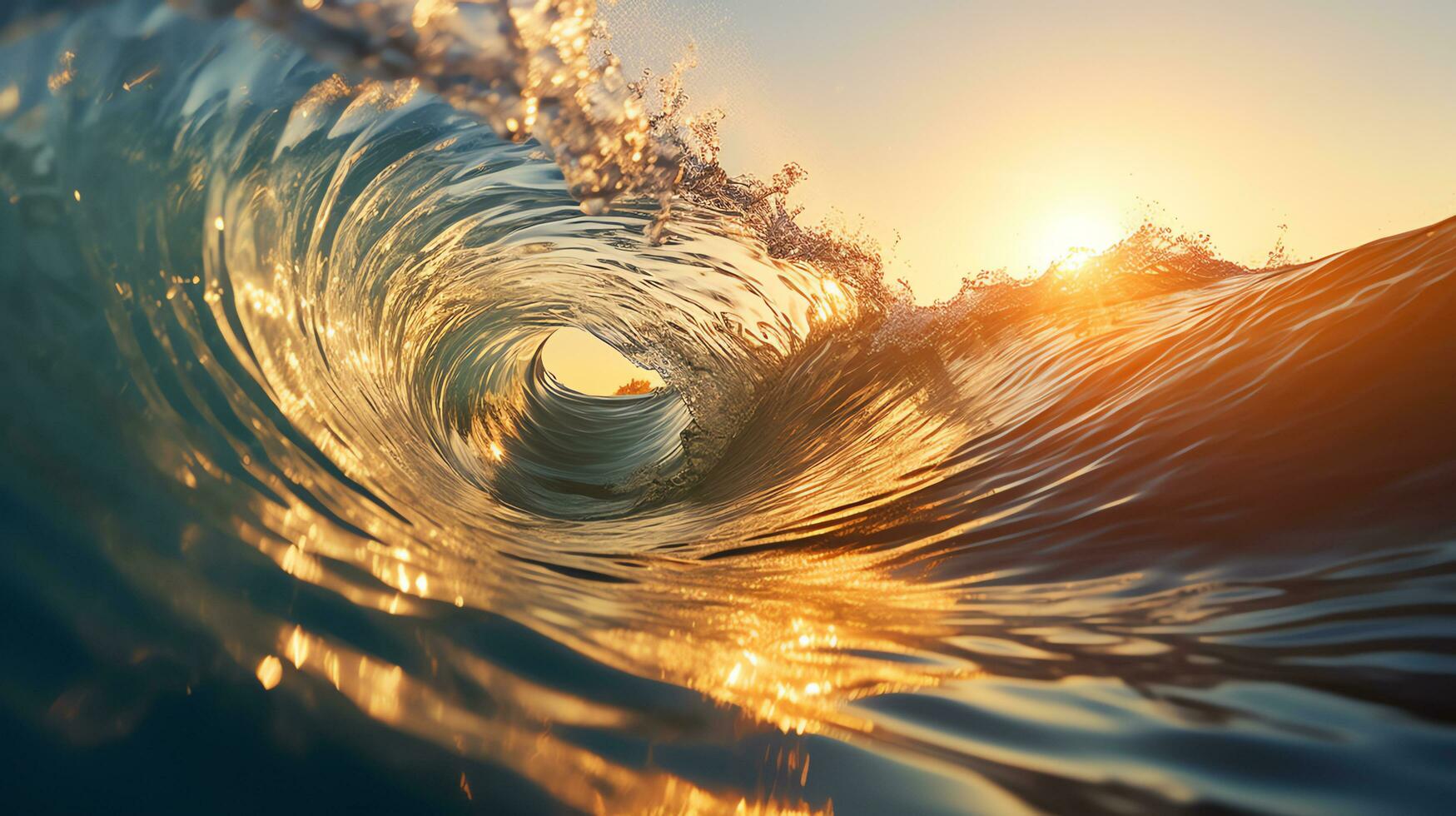 AI generated Close up inside of abstract wave breaking in the sunset or sunrise background natural light photo