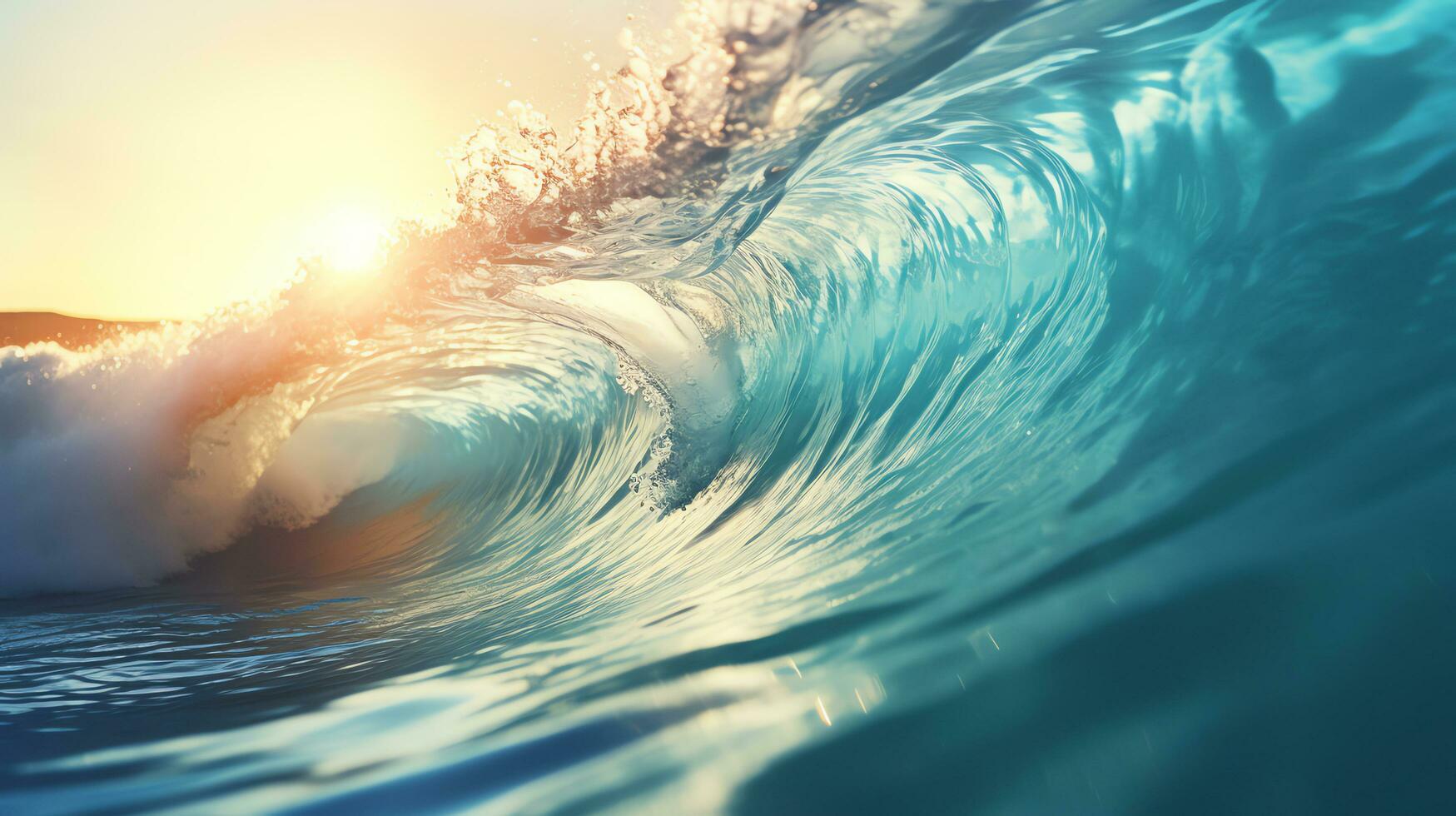 AI generated Close up inside of abstract wave breaking in the sunset or sunrise background natural light photo
