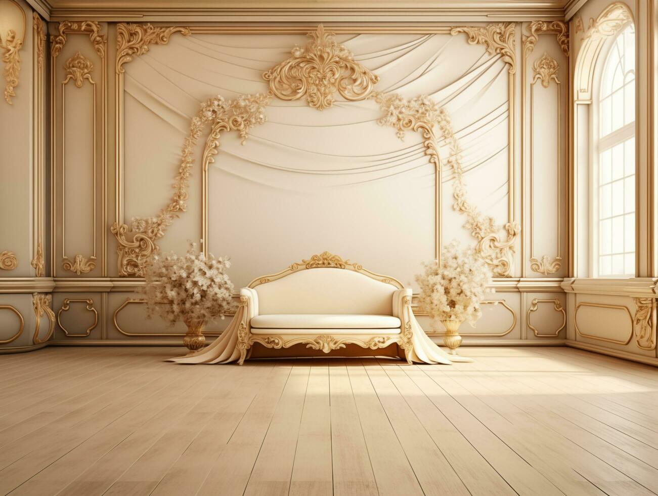 AI generated Luxury wedding ceremony interior wall background and copy space photo