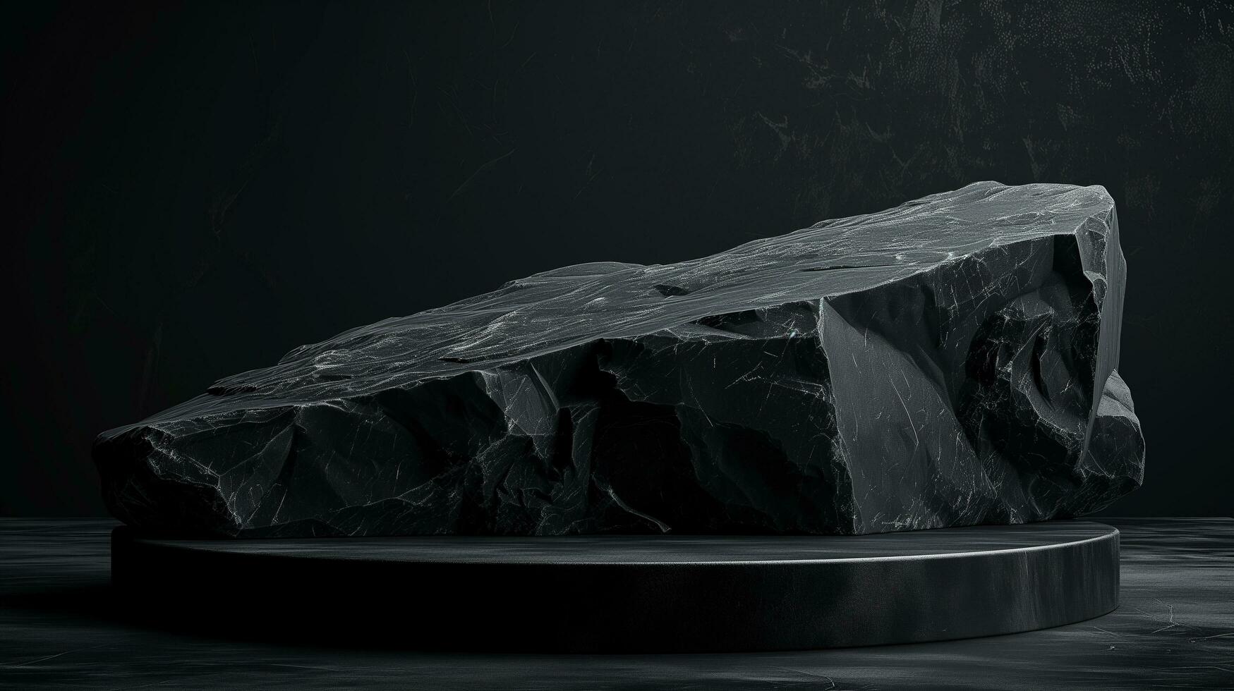 AI generated Minimal black dark circle podium rough surface rock geometric Stone and Rock shape background, mockup for podium display or showcase photo