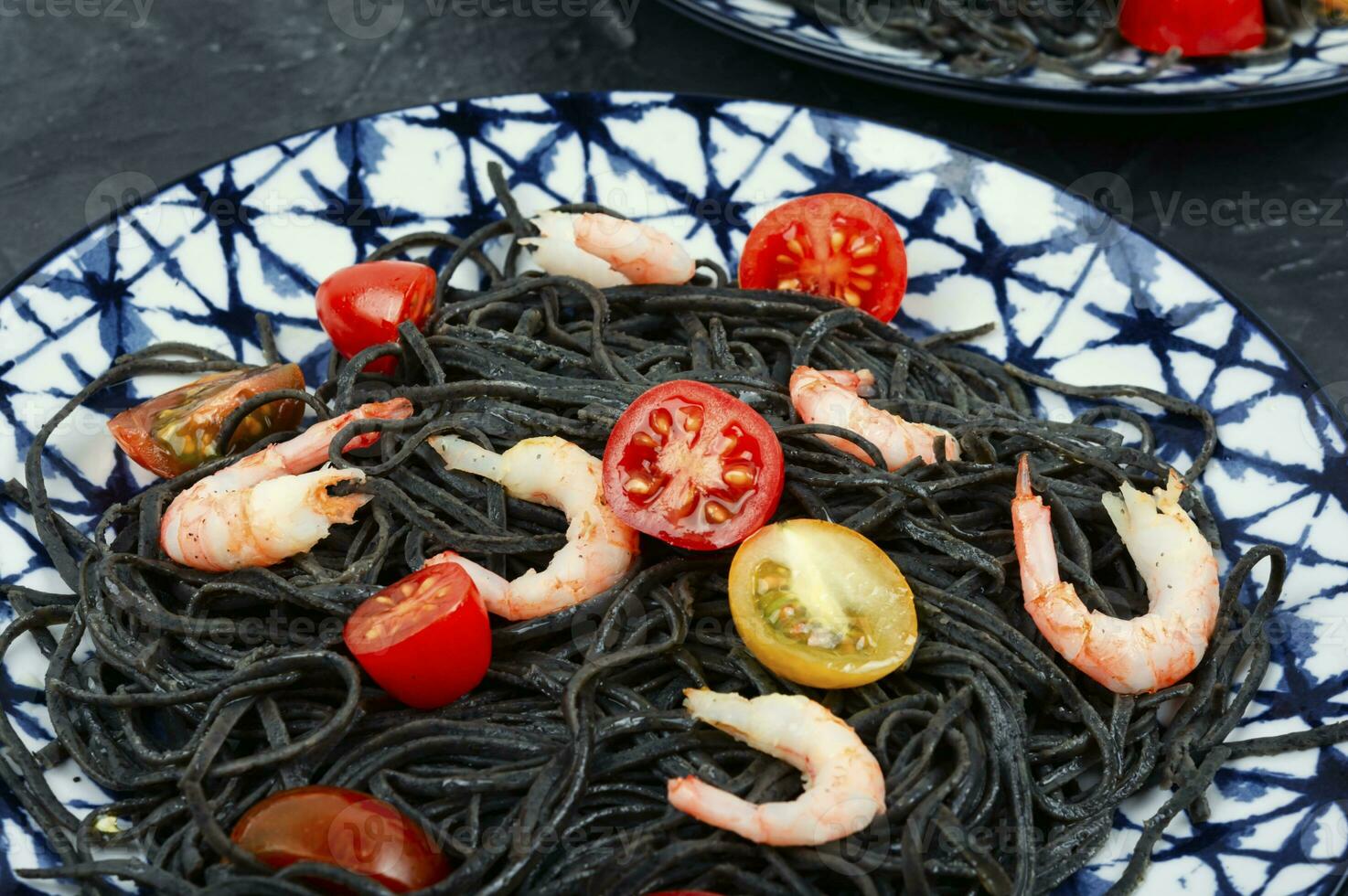 Vegan spaghetti with seafood. photo
