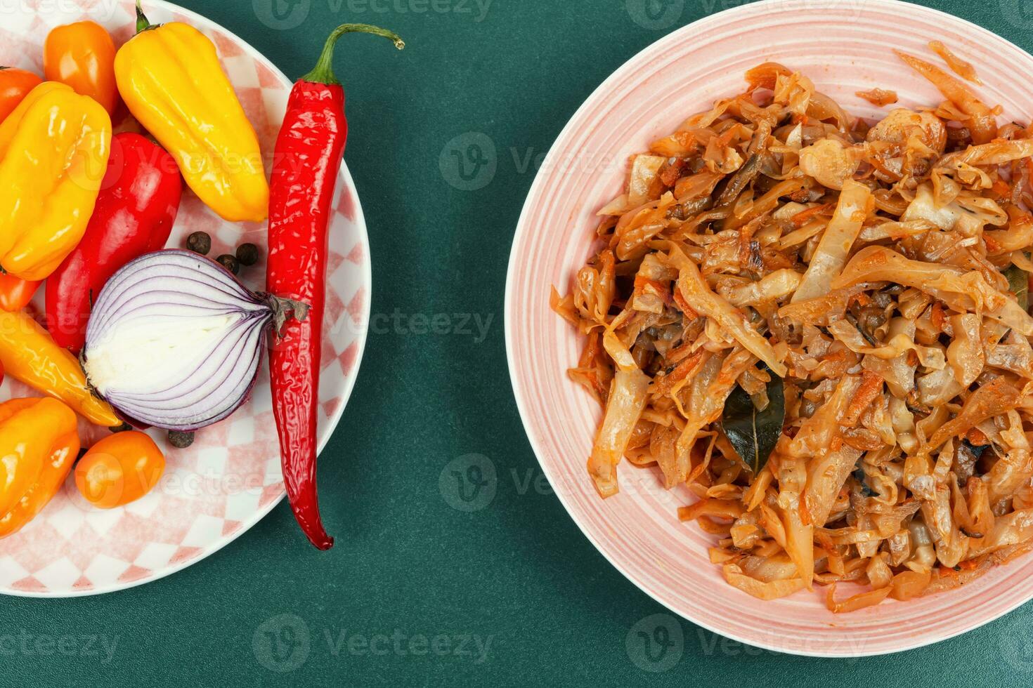 Traditional stewed or braised cabbage. photo