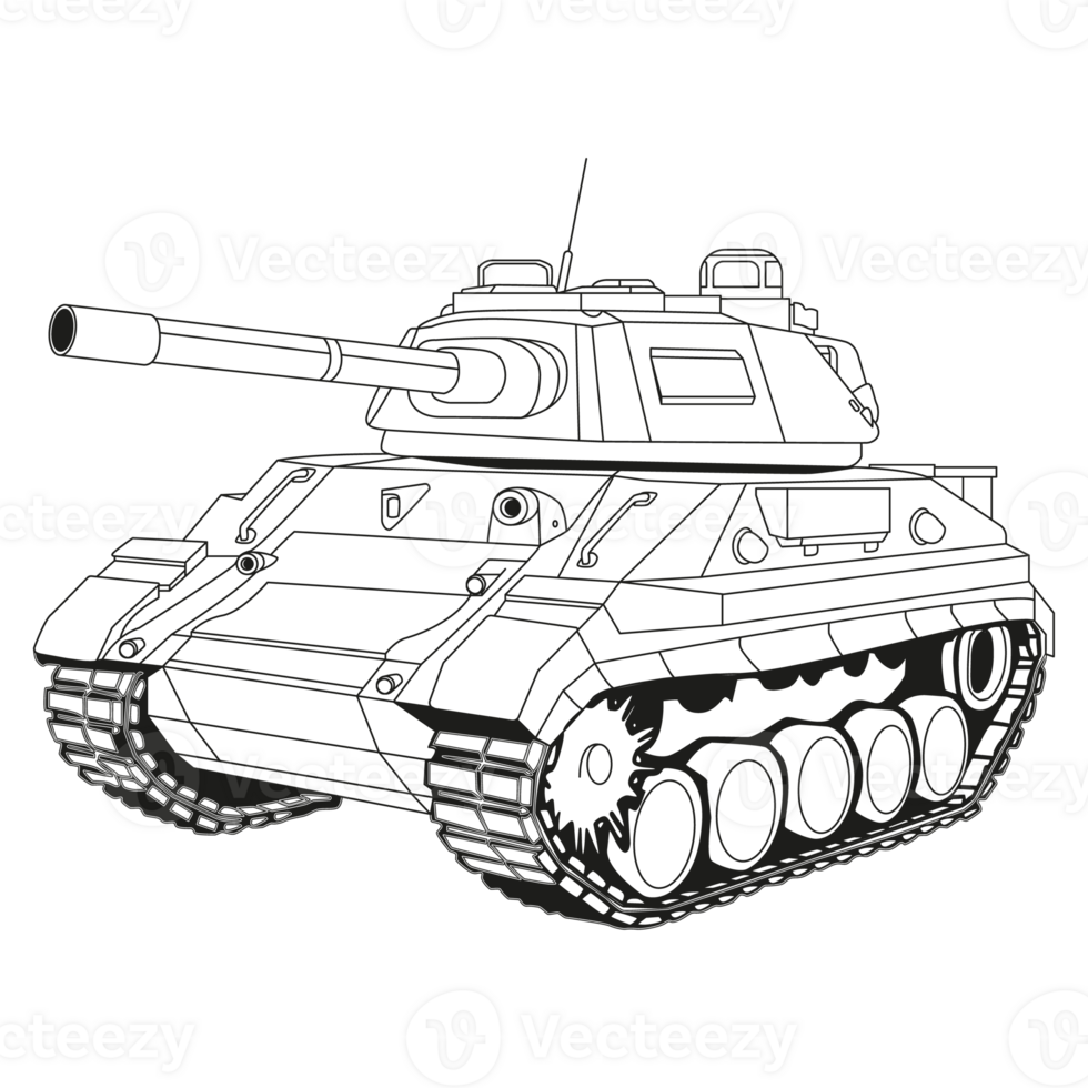 principal batalla tanque garabatear. colorante página. blindado luchando vehículo. especial militar transporte. detallado png ilustración.