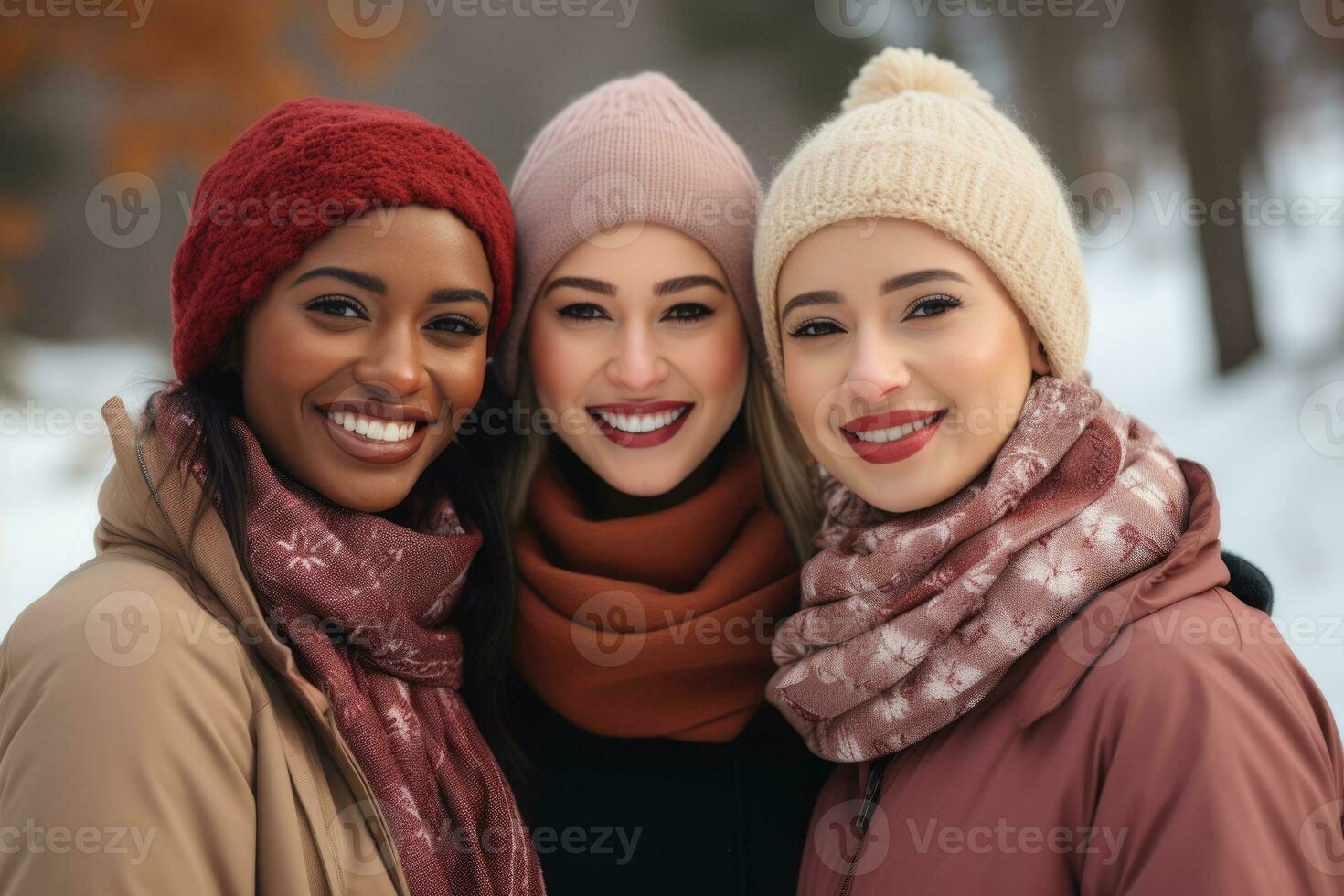 AI generated Group of multiracial females having fun outdoors . AI Generated photo