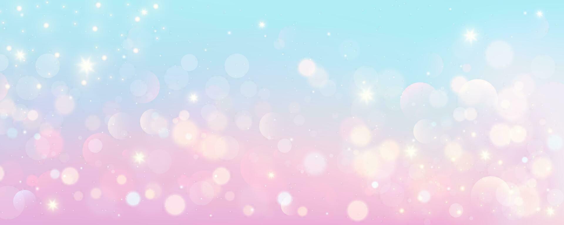 bokeh cielo antecedentes. ligero rosado pastel galaxia resumen fondo de pantalla con Brillantina estrellas. fantasía espacio con destellos vector