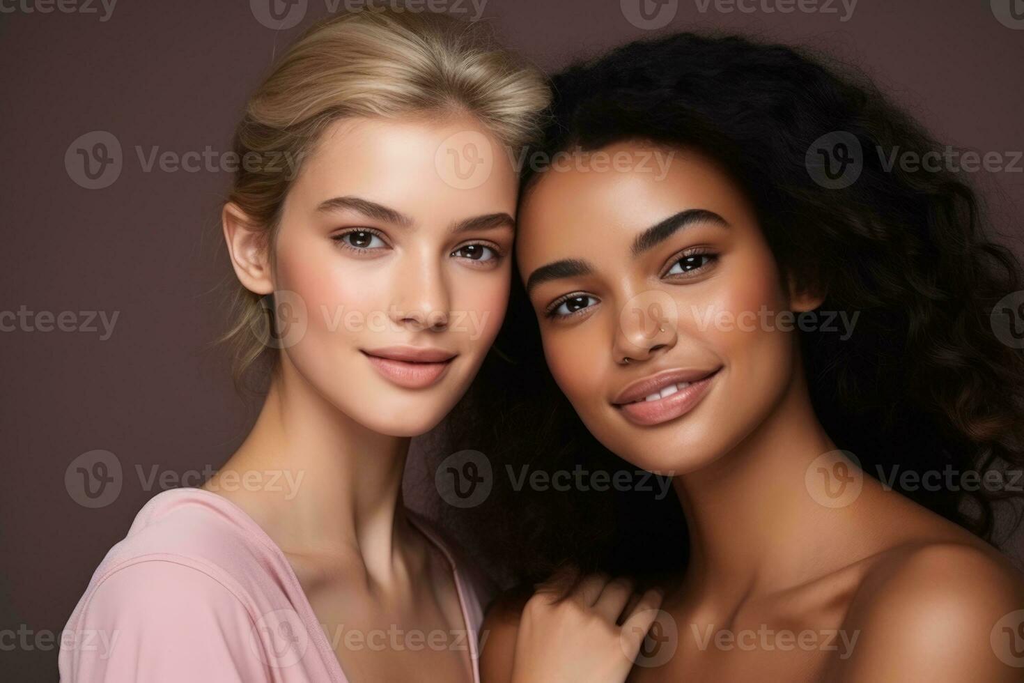 ai generado retrato de dos multirracial mujer unión . ai generado foto