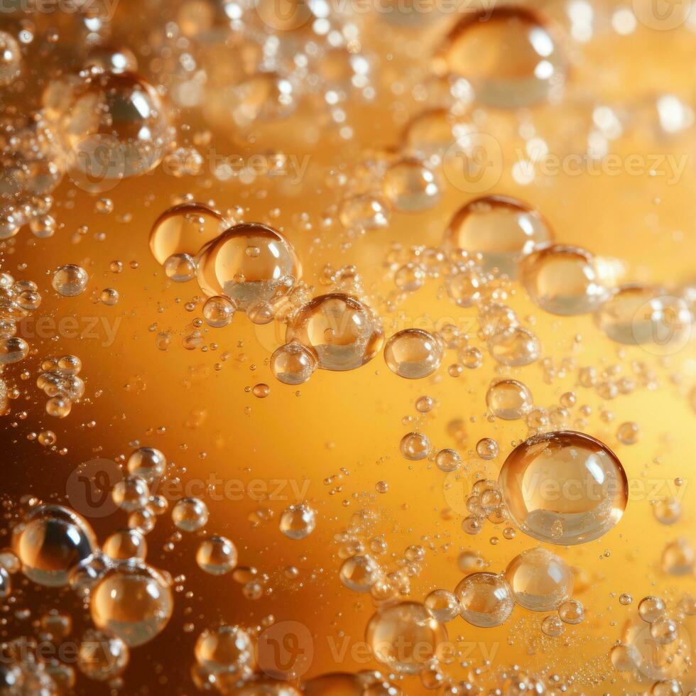 AI generated Champagne fizz bubbles soars over a golden background. AI Generated photo