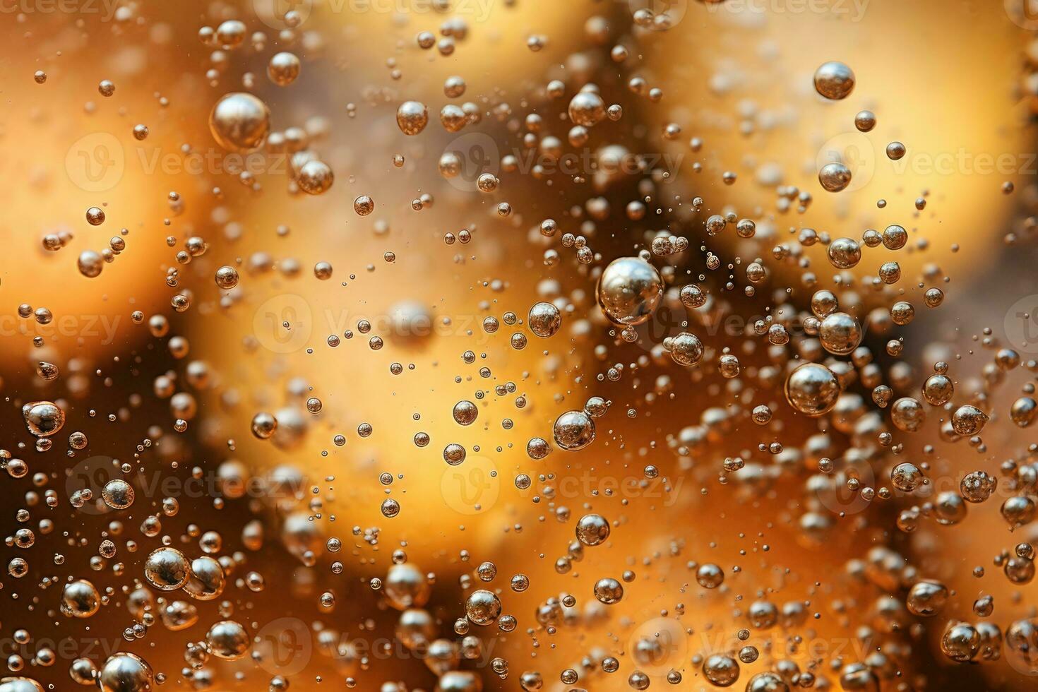 AI generated Champagne fizz bubbles soars over a golden background. AI Generated photo