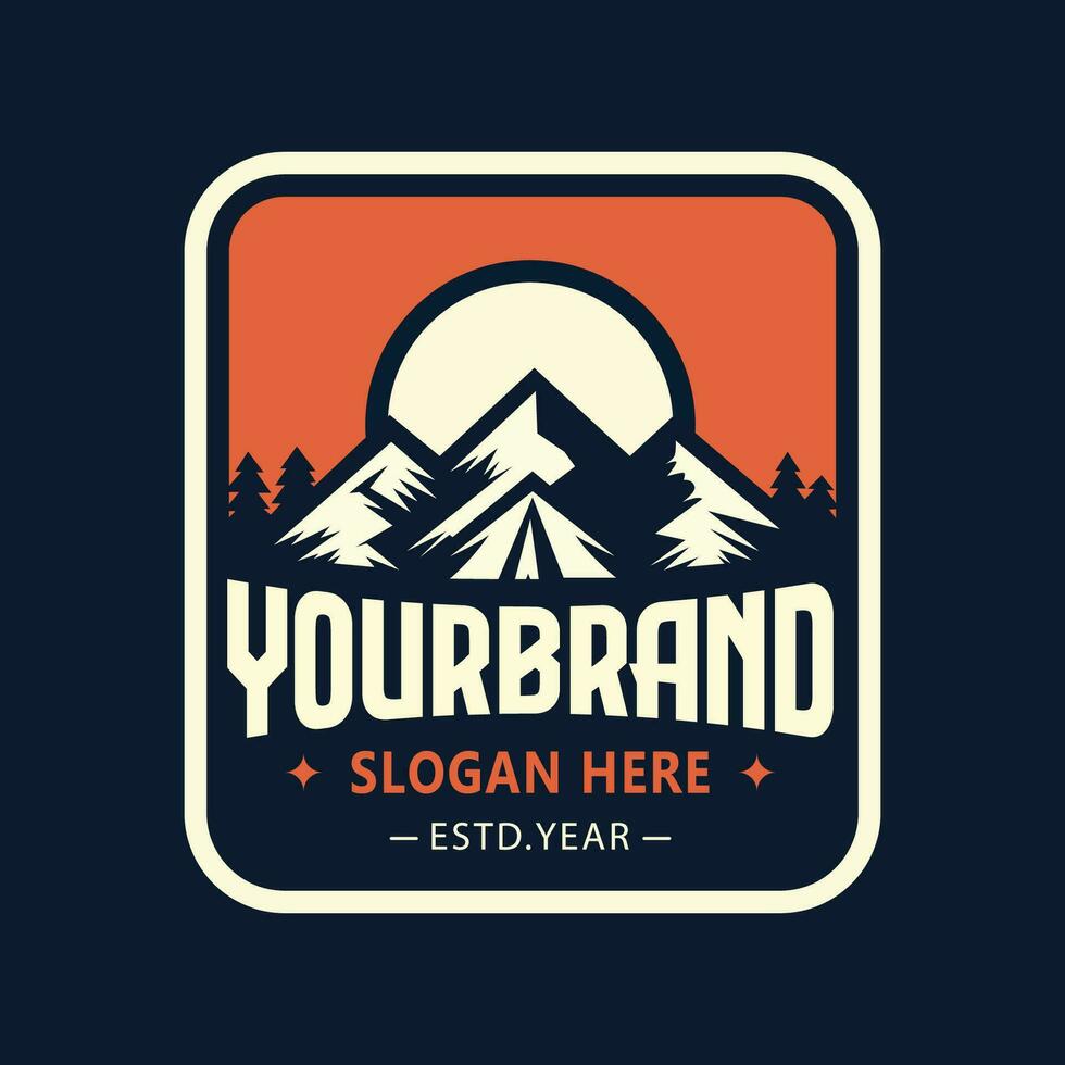 vintage adventure outdoor badge. Camping emblem logo with mountain and tree illustration vector