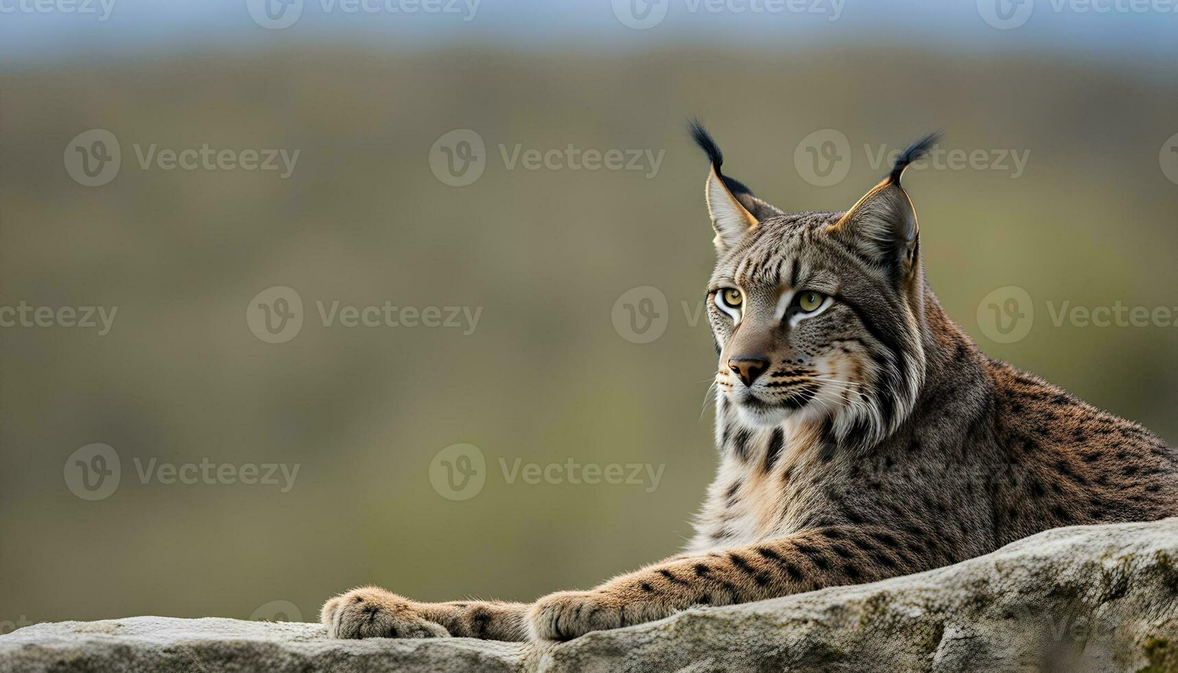 ai generado un lince es sentado en un rock foto