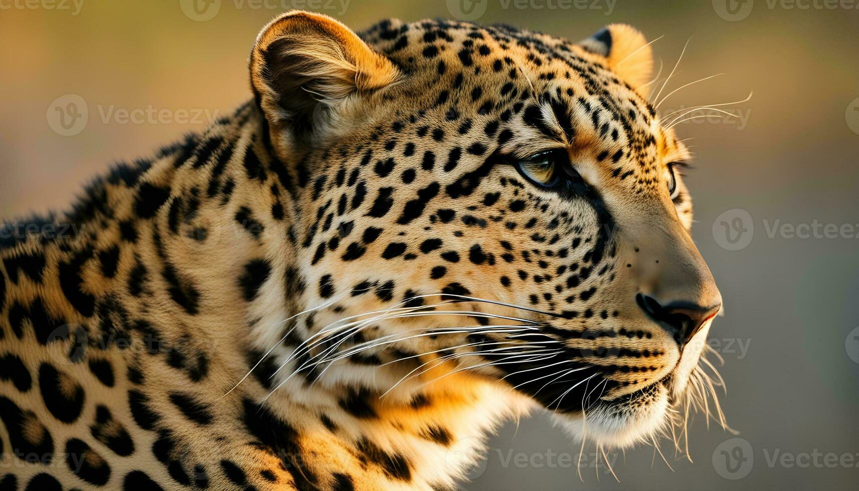 ai generado un leopardo es mirando apagado a el lado foto