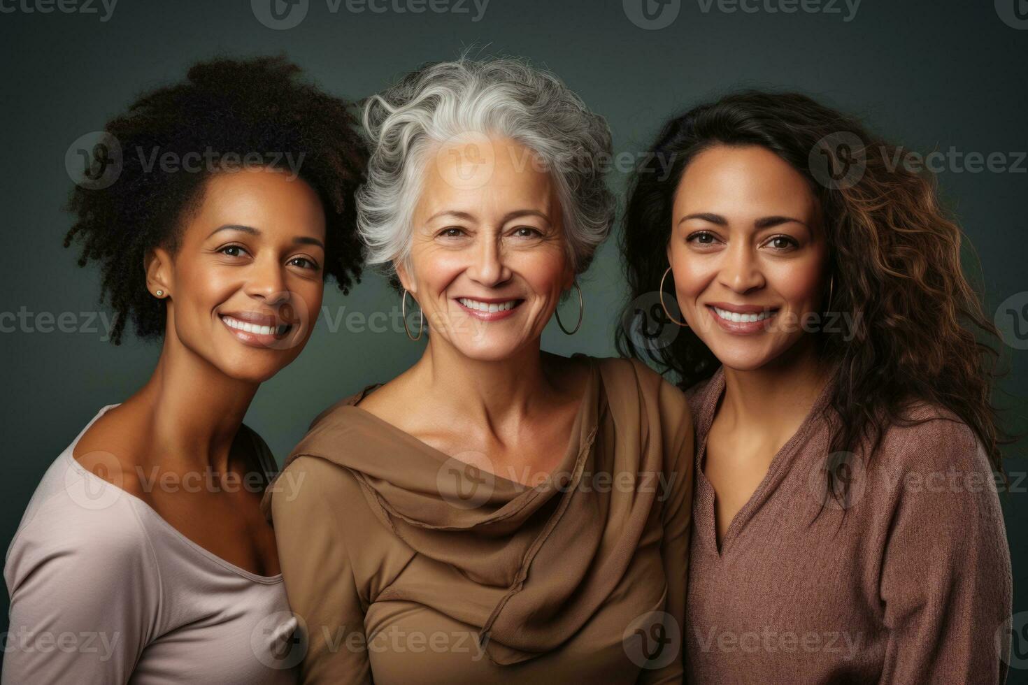 AI generated Group of multiracial females having fun against a brown background. AI Generated photo