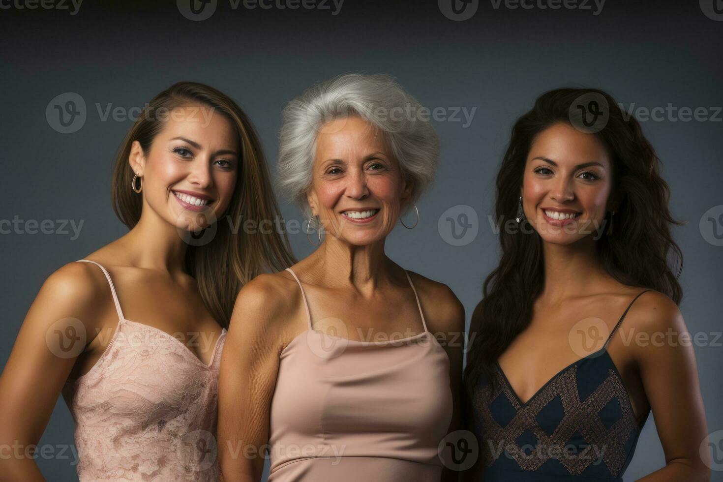 AI generated Group of multiracial females having fun against a brown background. AI Generated photo