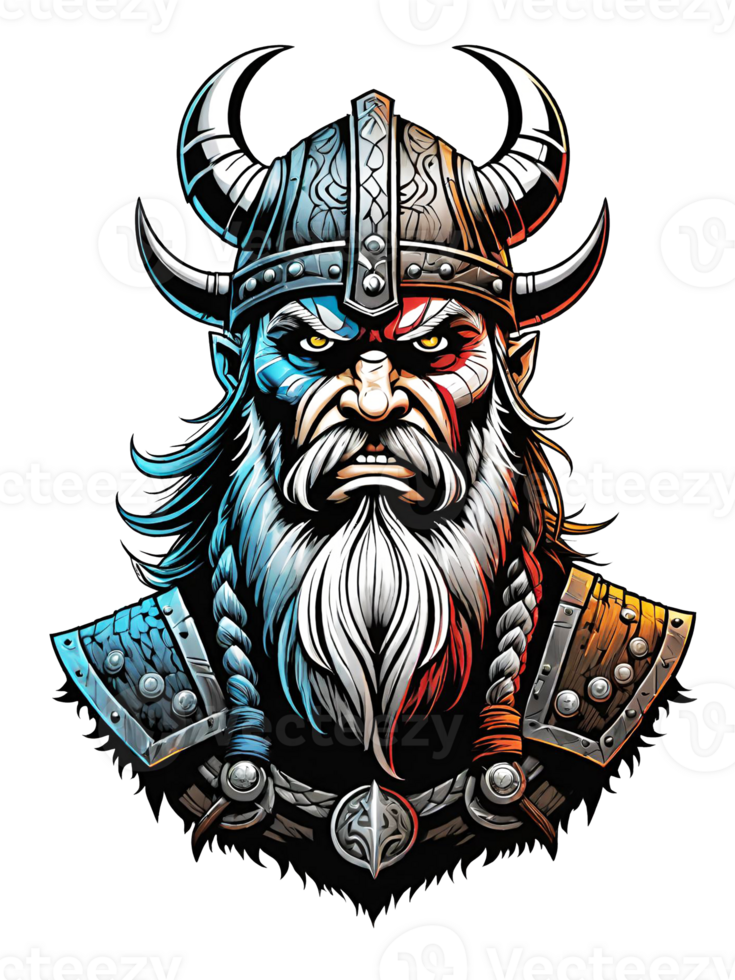 AI generated Viking warrior with horned helmet and viking armor llustration on transparent background png