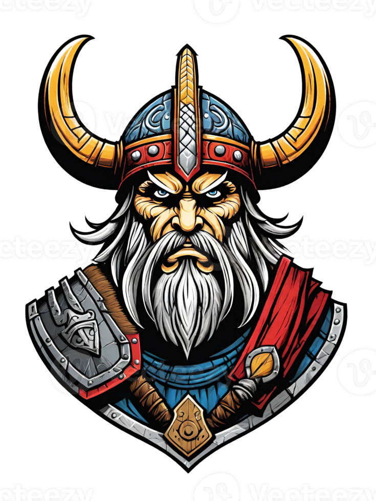 AI generated Viking warrior with beard and horned helmet llustration on transparent background png
