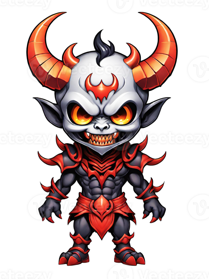 AI generated Chibi demon with horns cartoon character llustration on transparent background png