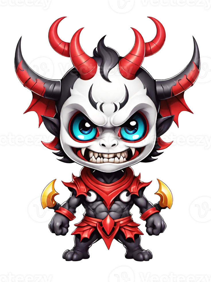 AI generated Chibi demon with horns cartoon character llustration on transparent background png