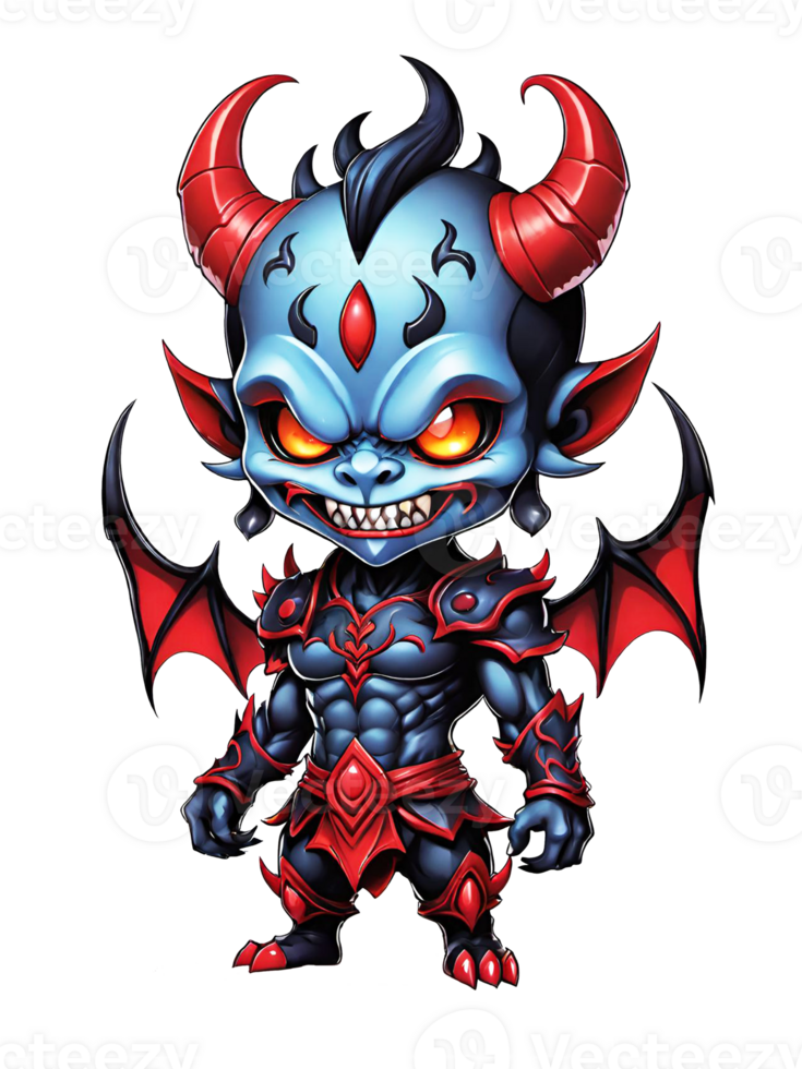 AI generated Chibi demon with horns cartoon character llustration on transparent background png