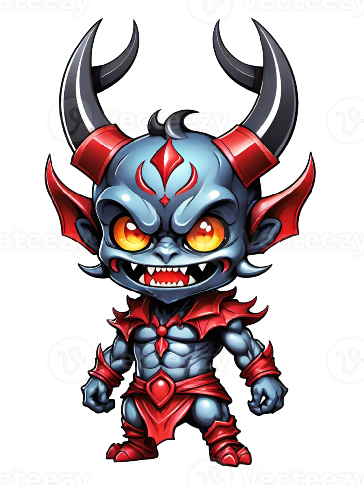 AI generated Chibi demon with horns cartoon character llustration on transparent background png