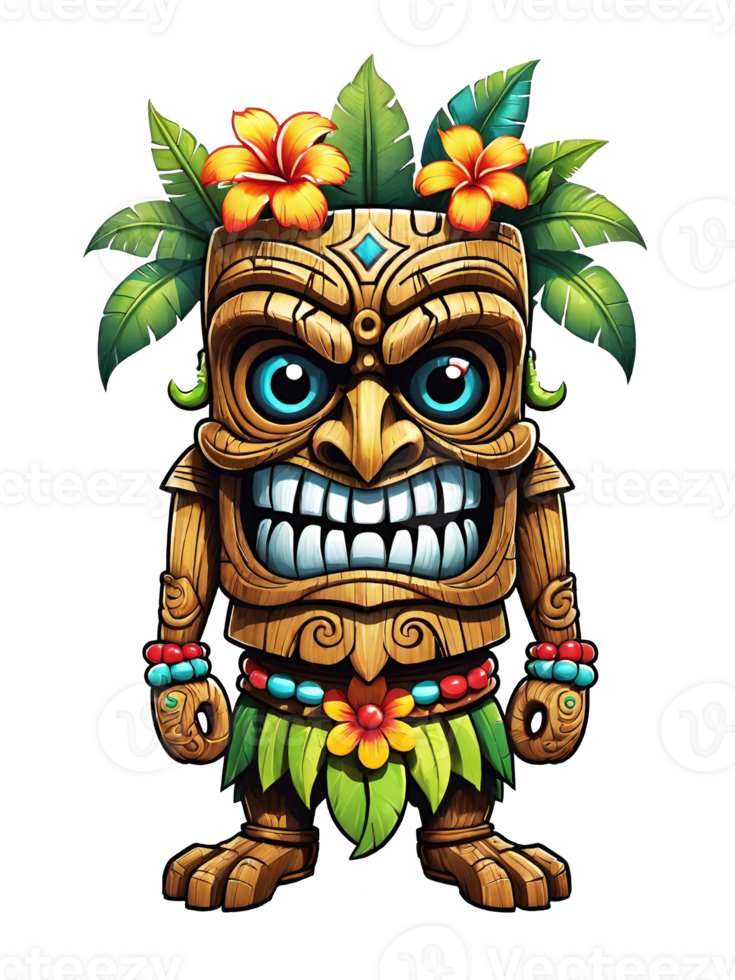 ai generado tiki tribal dibujos animados personaje disfraz tradicional diseño en transparente antecedentes png