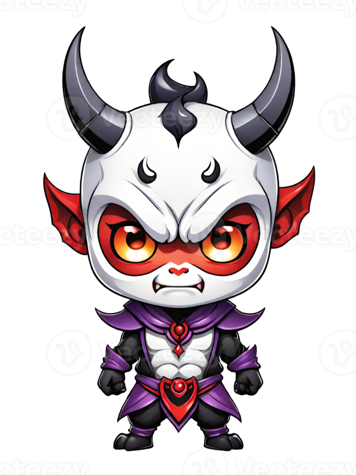 AI generated Chibi demon with horns cartoon character llustration on transparent background png
