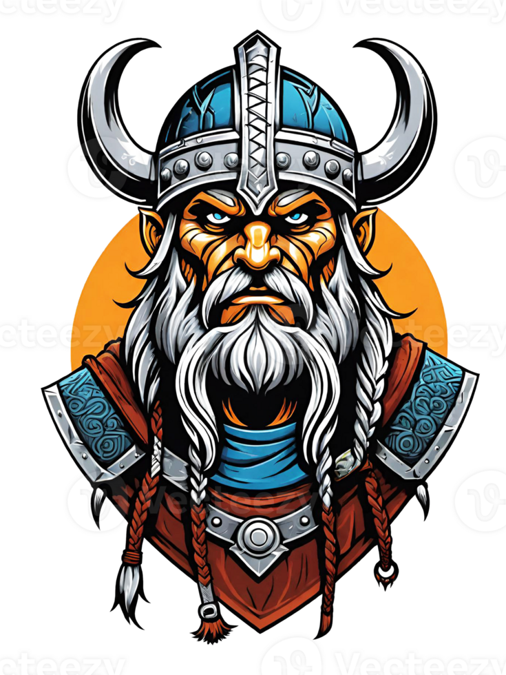 AI generated Viking warrior with beard and horned helmet llustration on transparent background png
