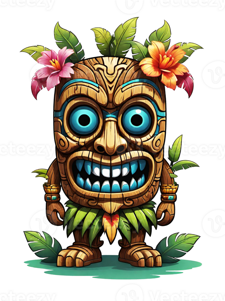 ai généré tiki tribal dessin animé personnage costume traditionnel conception sur transparent Contexte png