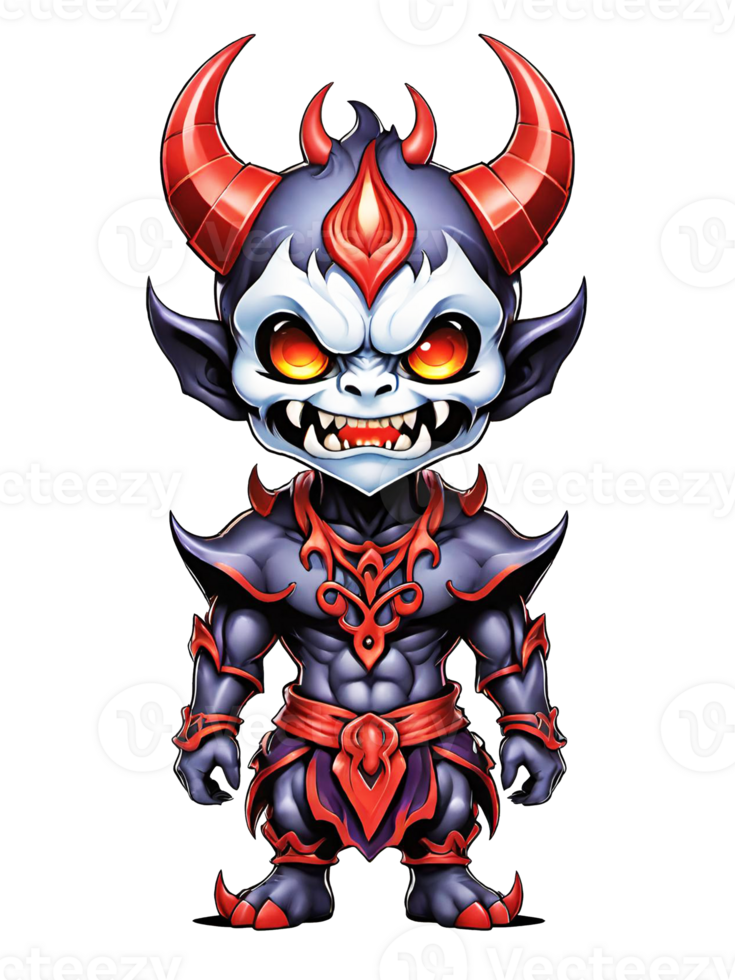 AI generated Chibi demon with horns cartoon character llustration on transparent background png