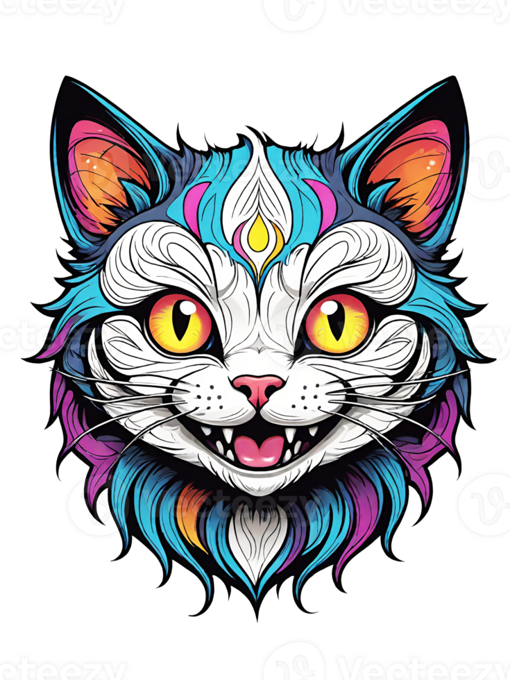 AI generated Colorful cat head with colorful splashes on transparent background png