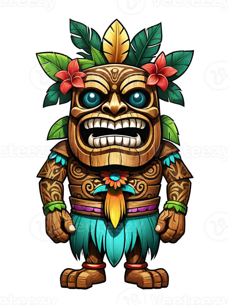ai generiert Tiki Stammes- Karikatur Charakter Kostüm traditionell Design auf transparent Hintergrund png