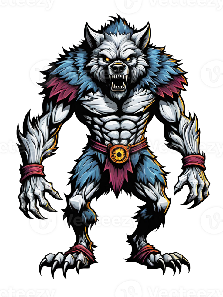 AI generated Wolfman cartoon character design llustration on transparent background png