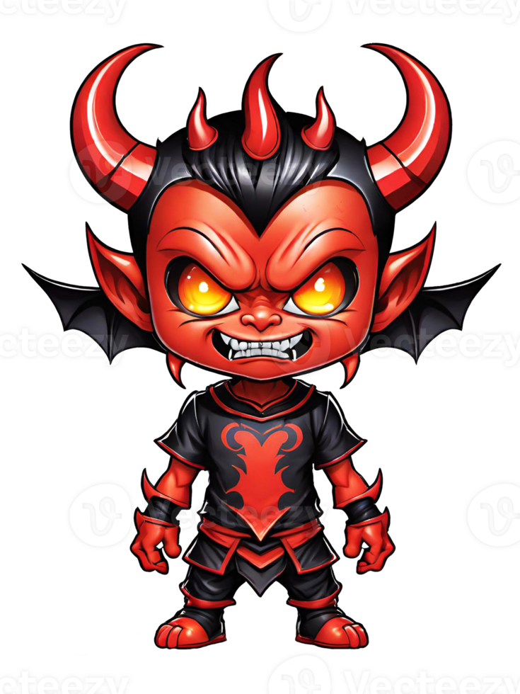 AI generated Chibi demon with horns cartoon character llustration on transparent background png