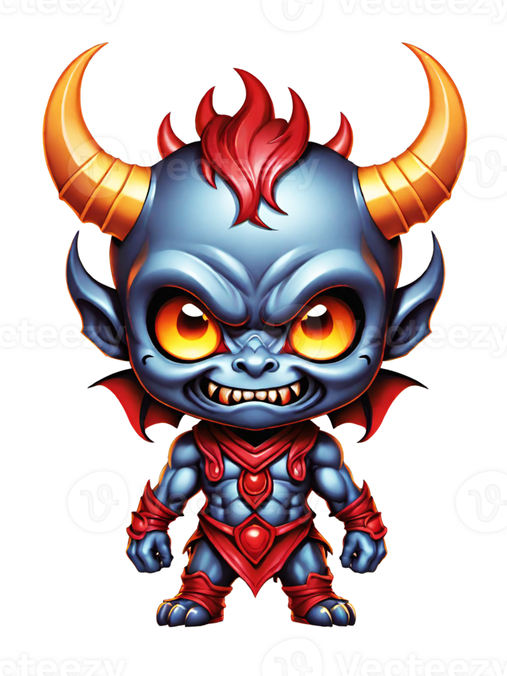 AI generated Chibi demon with horns cartoon character llustration on transparent background png