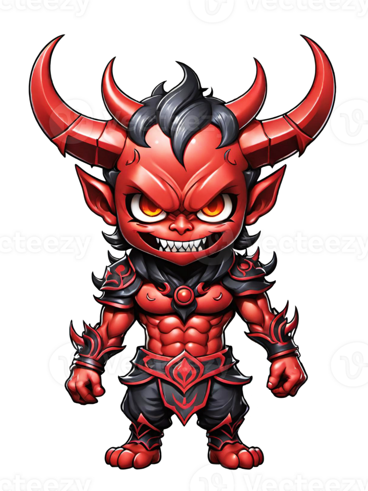 AI generated Chibi demon with horns cartoon character llustration on transparent background png