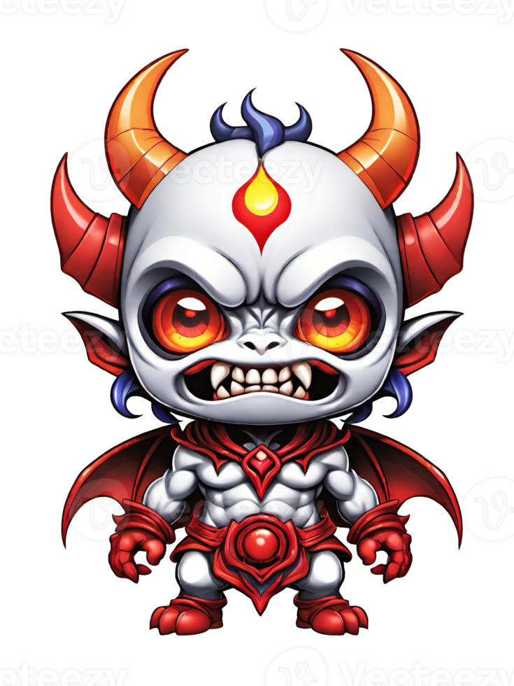 AI generated Chibi demon with horns cartoon character llustration on transparent background png