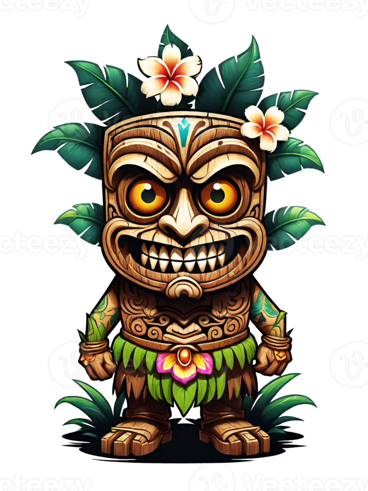 AI generated Tiki tribal cartoon character costume traditional design on transparent background png