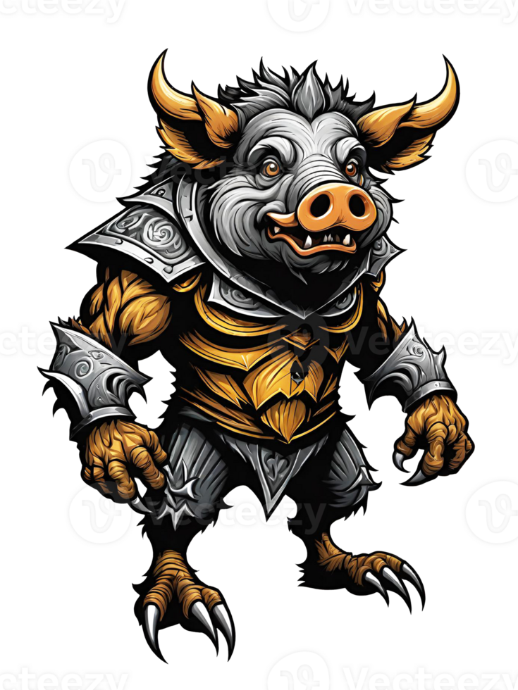 AI generated Wild boar mascot with armor costume design illustration on transparent background png