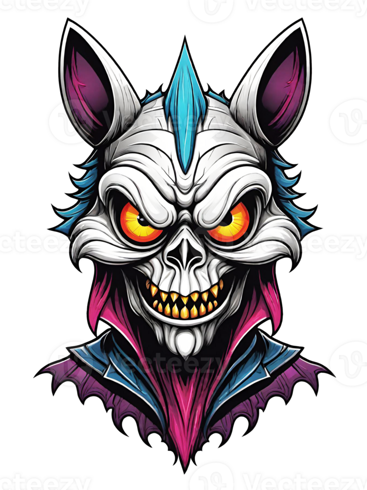 AI generated Gothic skull head with horns cartoon style illustration on transparent background png